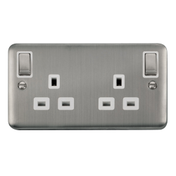 Click DPSS836WH Deco Plus Stainless Steel 13A 2 Gang Outboard Switched Socket DP