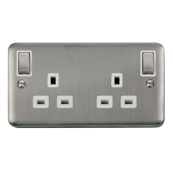Click DPSS836WH Deco Plus Stainless Steel 13A 2 Gang Outboard Switched Socket DP
