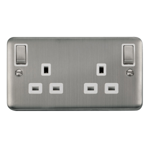 Click DPSS836WH Deco Plus Stainless Steel 13A 2 Gang Outboard Switched Socket DP