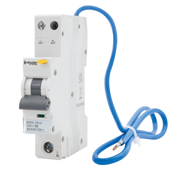 Scolmore CU1RCBO32B Elucian 1 Pole + Unswitched Neutral True 6kA B Curve 32A 30Ma RCBO (Type A)