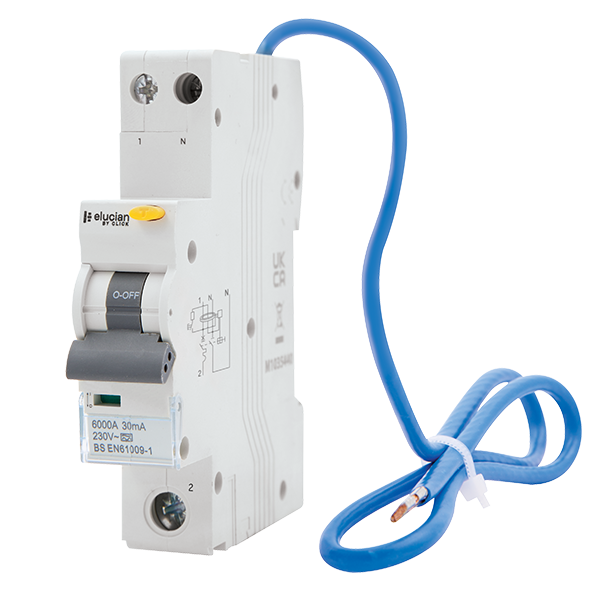 Scolmore CU1RCBOD20B Elucian 1 Pole + Switched Neutral Bi-Directional True 6kA B Curve 20A 30Ma RCBO (Type A)