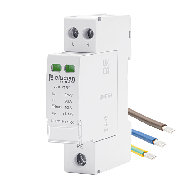 Scolmore CU1SPD275T Elucian 2 Pole 18mm 275Uc 40Ka SPD With Tails