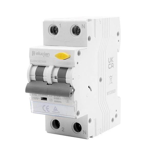 Scolmore CU2RCBO50B Elucian Double Pole Bi-Directional True 6kA B Curve 50A 30Ma RCBO (Type A)