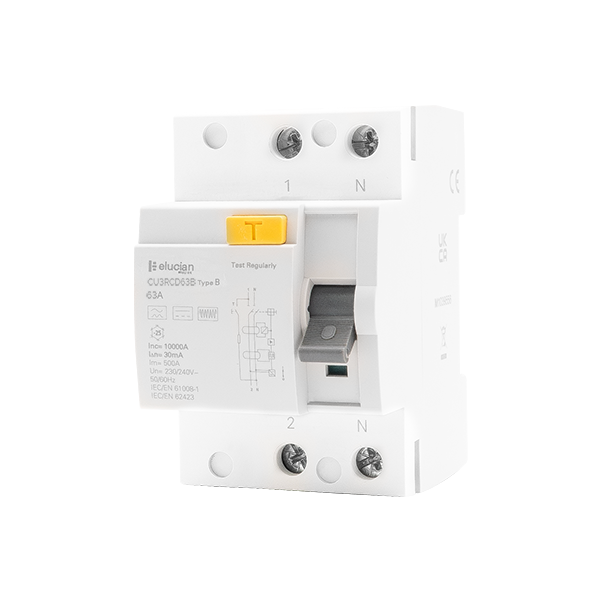 Scolmore CU3RCD63B Elucian 2 Pole Bi-Directional 63A 30mA RCCB (Type B)