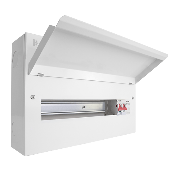 Scolmore CUEB18MSSP15 Elucian 18 Way Metal Consumer Unit With 100A Main Switch & 18mm 2 Pole SPD (15 Useable Ways)