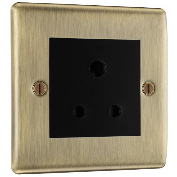 BG Electrical NAB29B Nexus Metal Antique Brass 5A Single Round Pin Unswitched Socket Black Insert