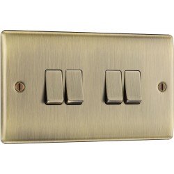 BG Electrical NAB44 Nexus Metal Antique Brass 20A 16AX Quadruple Switch 2 Way