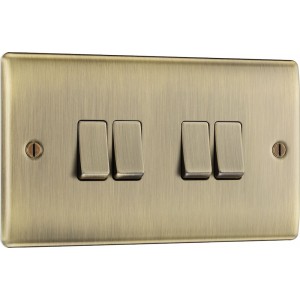 BG Electrical NAB44 Nexus Metal Antique Brass 20A 16AX Quadruple Switch 2 Way