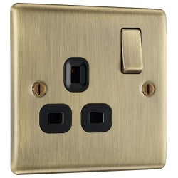 BG Electrical NAB21B Nexus Metal Antique Brass 13A Single Switched Socket Black Inserts
