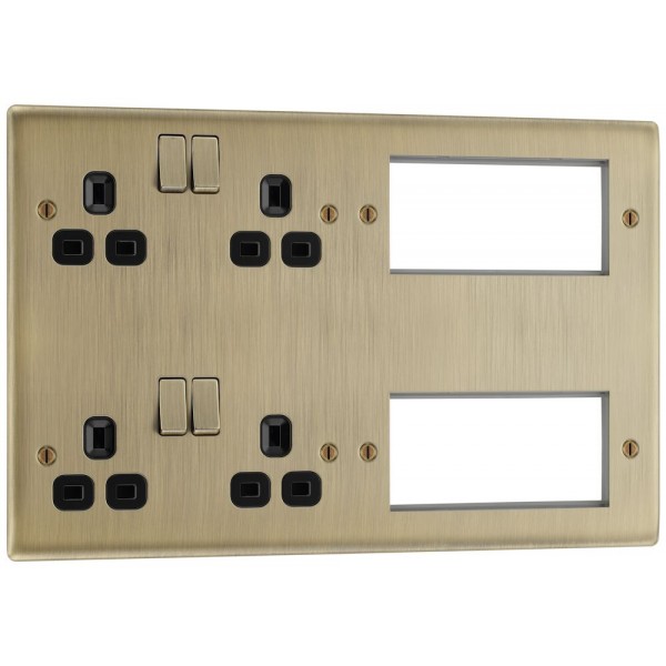 BG Electrical NAB222EM8B Nexus Metal Antique Brass Combination Plate 2 x Double 13A Switched Socket with 8 Module Aperture