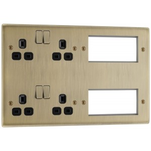 BG Electrical NAB222EM8B Nexus Metal Antique Brass Combination Plate 2 x Double 13A Switched Socket with 8 Module Aperture