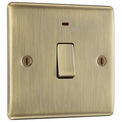 BG Electrical NAB31 Nexus Metal Antique Brass 20A Double Pole Switch With LED Indicator