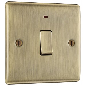 BG Electrical NAB31 Nexus Metal Antique Brass 20A Double Pole Switch With LED Indicator