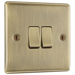 BG Electrical NAB42 Nexus Metal Antique Brass 20A 16AX Double Switch 2 Way