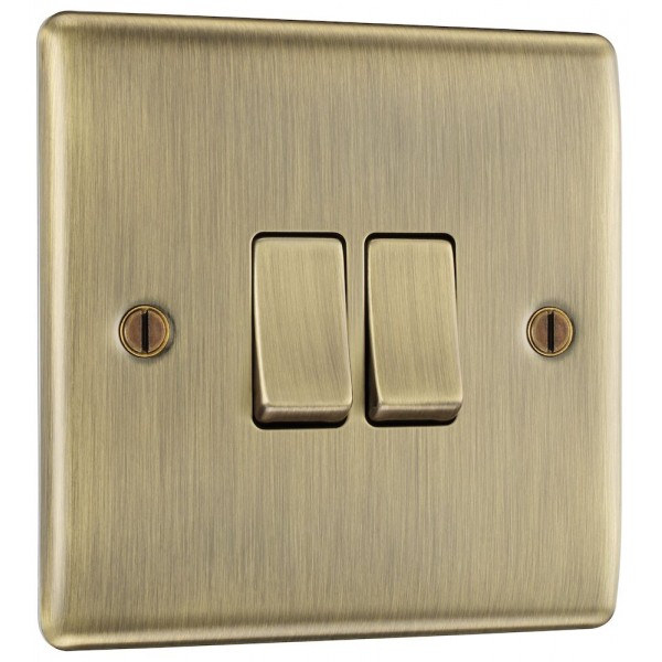 BG Electrical NAB42 Nexus Metal Antique Brass 20A 16AX Double Switch 2 Way