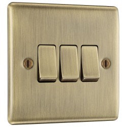 BG Electrical NAB43 Nexus Metal Antique Brass 20A 16AX Triple Switch 2 Way