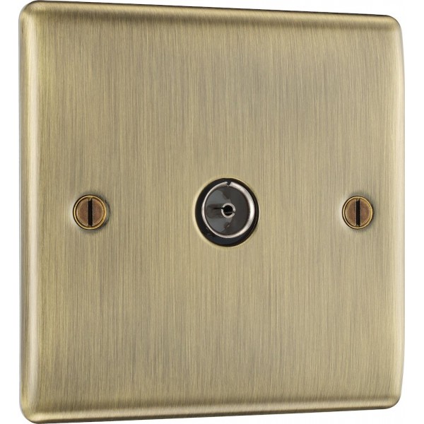 BG Electrical NAB60 Nexus Metal Antique Brass Single Co-Ax Aerial Socket for TV or FM