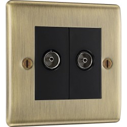 BG Electrical NAB61 Nexus Metal Antique Brass Double Co-Ax Aerial Socket for TV or FM