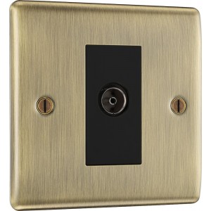 BG Electrical NAB62 Nexus Metal Antique Brass Single Isolated Co-Ax Aerial Socket for TV or FM
