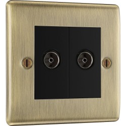 BG Electrical NAB63 Nexus Metal Antique Brass Double Isolated Co-Ax Aerial Socket for TV or FM
