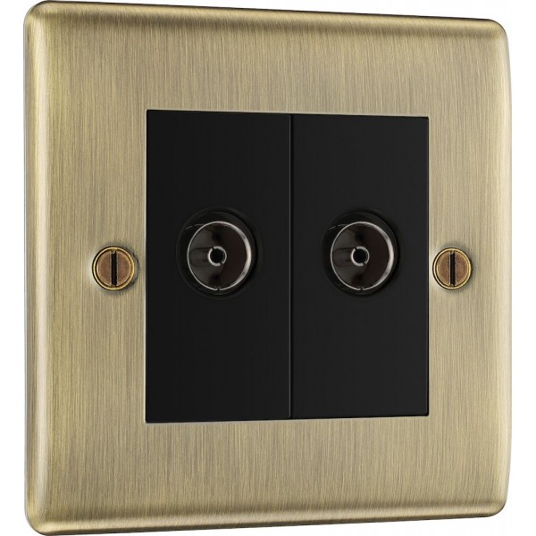 BG Electrical NAB63 Nexus Metal Antique Brass Double Isolated Co-Ax Aerial Socket for TV or FM