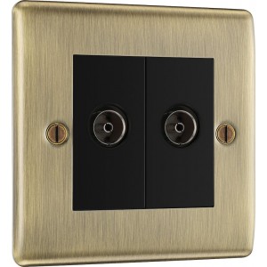 BG Electrical NAB63 Nexus Metal Antique Brass Double Isolated Co-Ax Aerial Socket for TV or FM