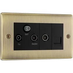 BG Electrical NAB68 Nexus Metal Antique Brass Screened Triplex TV/FM/SAT Socket With BT Return