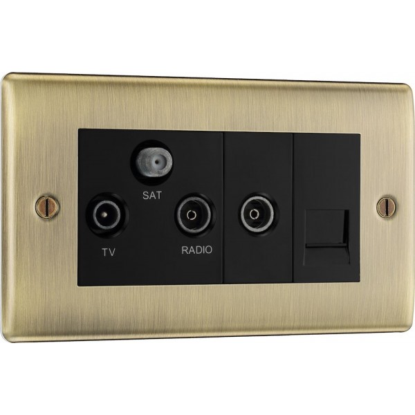 BG Electrical NAB68 Nexus Metal Antique Brass Screened Triplex TV/FM/SAT Socket With BT Return