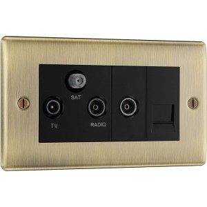 BG Electrical NAB68 Nexus Metal Antique Brass Screened Triplex TV/FM/SAT Socket With BT Return