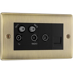 BG Electrical NAB69 Nexus Metal Antique Brass Screened Quadplex 2 x SAT/TV/FM Socket with Return and BT Outlet