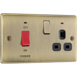 BG Electrical NAB70B Nexus Metal Antique Brass 45A Cooker Control Unit With 13A Socket And LED Indicators Black Inserts