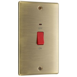 BG Electrical NAB72 Nexus Metal Antique Brass 45A Large Plate Double Pole Switch With LED Indicator