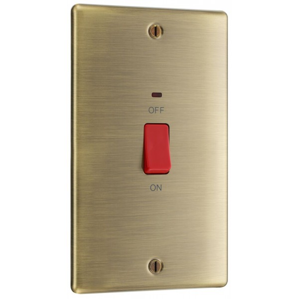 BG Electrical NAB72 Nexus Metal Antique Brass 45A Large Plate Double Pole Switch With LED Indicator