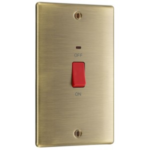BG Electrical NAB72 Nexus Metal Antique Brass 45A Large Plate Double Pole Switch With LED Indicator