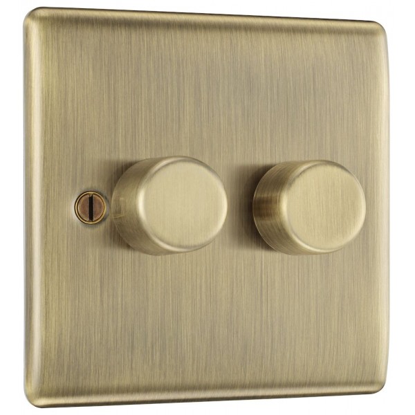 BG Electrical NAB82 Nexus Metal Antique Brass Double Dimmer Switch 2 Way Trailing Edge 200W