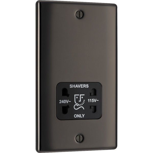BG Electrical NBN20B Nexus Metal Black Nickel Shaver Socket Dual Voltage 115/240V Black Insert