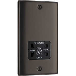 BG Electrical NBN20B Nexus Metal Black Nickel Shaver Socket Dual Voltage 115/240V Black Insert
