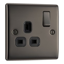 BG Electrical NBN21B Nexus Metal Black Nickel 13A Single Switched Socket Black Inserts