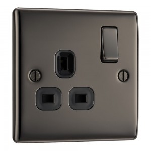 BG Electrical NBN21B Nexus Metal Black Nickel 13A Single Switched Socket Black Inserts