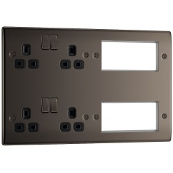 BG Electrical NBN222EM8B Nexus Metal Black Nickel Combination Plate 2 x Double 13A Switched Socket with 8 Module Aperture