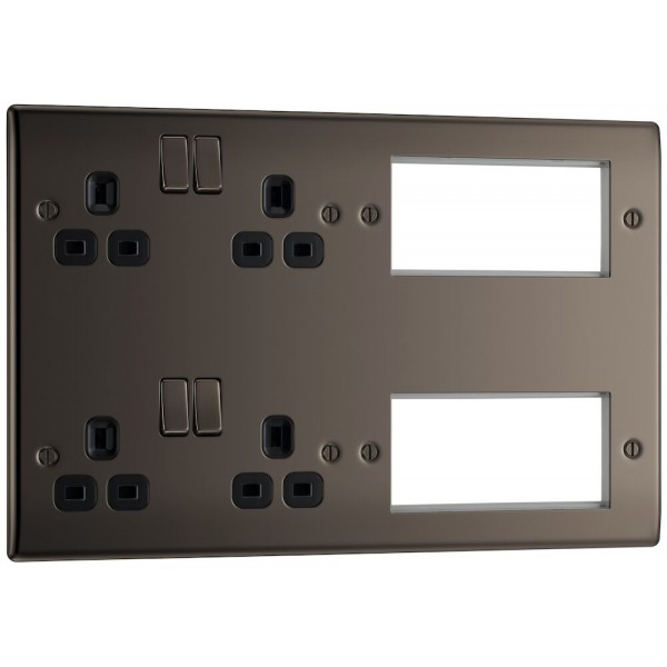 BG Electrical NBN222EM8B Nexus Metal Black Nickel Combination Plate 2 x Double 13A Switched Socket with 8 Module Aperture