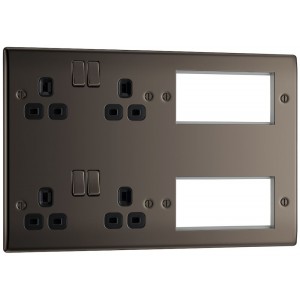 BG Electrical NBN222EM8B Nexus Metal Black Nickel Combination Plate 2 x Double 13A Switched Socket with 8 Module Aperture