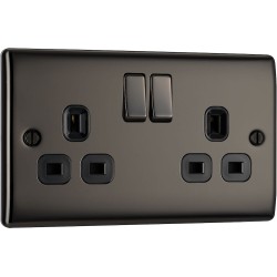 BG Electrical NBN22B Nexus Metal Black Nickel 13A Double Switched Socket Black Inserts
