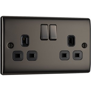 BG Electrical NBN22B Nexus Metal Black Nickel 13A Double Switched Socket Black Inserts