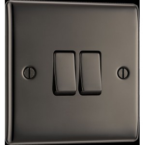 BG Electrical NBN42 Nexus Metal Black Nickel 20A 16AX Double Switch 2 Way