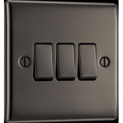 BG Electrical NBN43 Nexus Metal Black Nickel 20A 16AX Triple Switch 2 Way