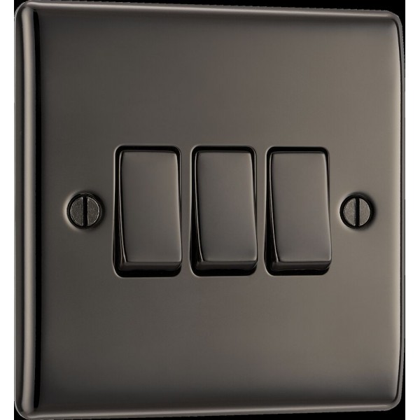 BG Electrical NBN43 Nexus Metal Black Nickel 20A 16AX Triple Switch 2 Way