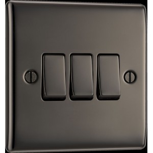BG Electrical NBN43 Nexus Metal Black Nickel 20A 16AX Triple Switch 2 Way