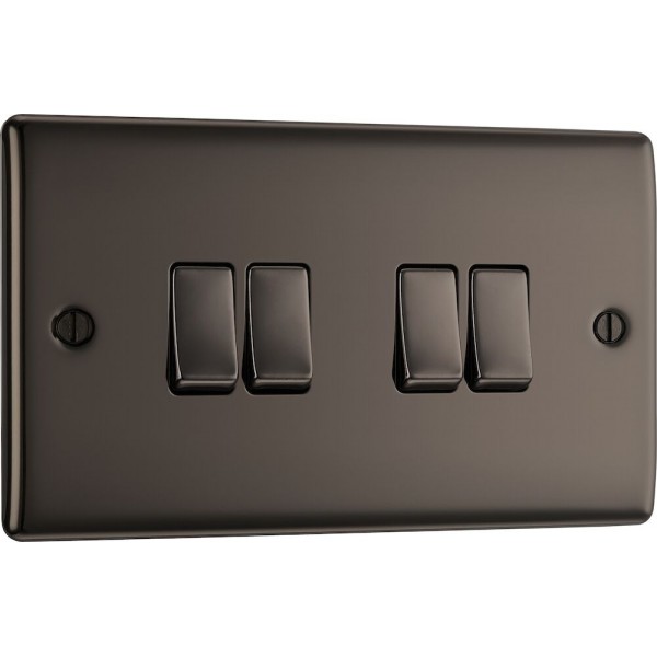 BG Electrical NBN44 Nexus Metal Black Nickel 20A 16AX Quadruple Switch 2 Way