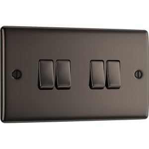BG Electrical NBN44 Nexus Metal Black Nickel 20A 16AX Quadruple Switch 2 Way
